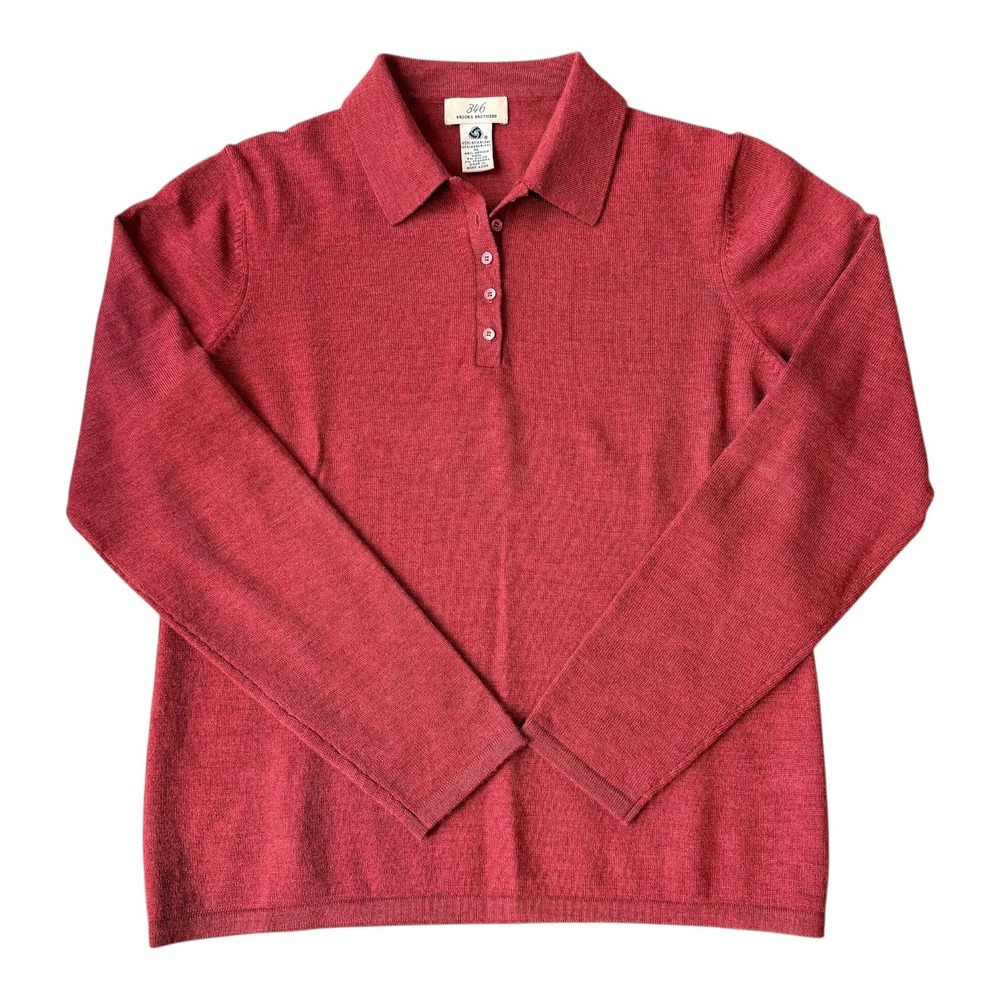 Vintage Brooks Brothers 346 Merino Wool Polo Sweater Women's‎ XL Red Winter